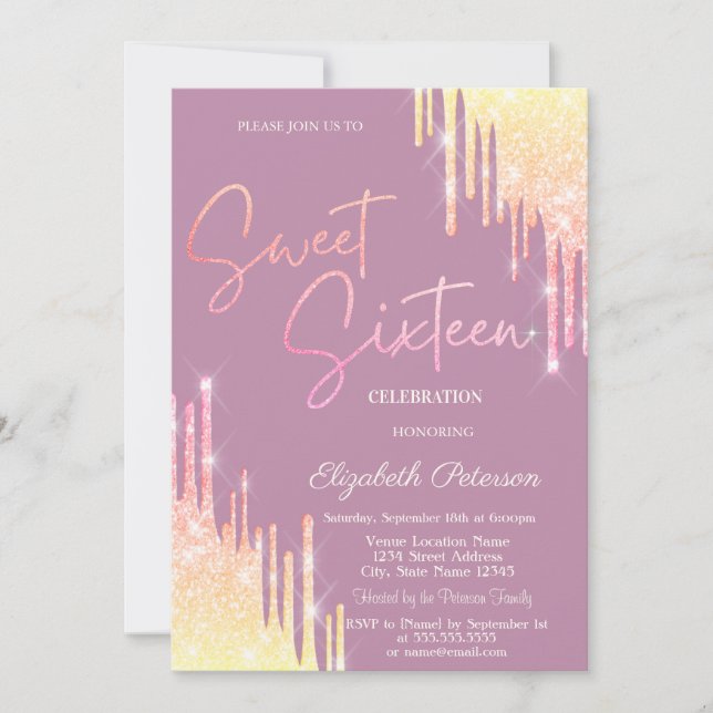 Invitation  Glitter Drips Light Blue Sweet 16   (Devant)