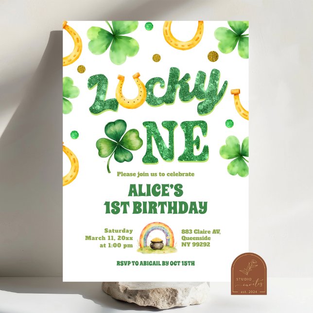 Invitation Glitter Lucky One St Patrick First Birthday (Créateur téléchargé)