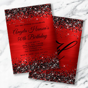 Invitation Glitter Noir Monogramme Anniversaire 50 Ans Papier
