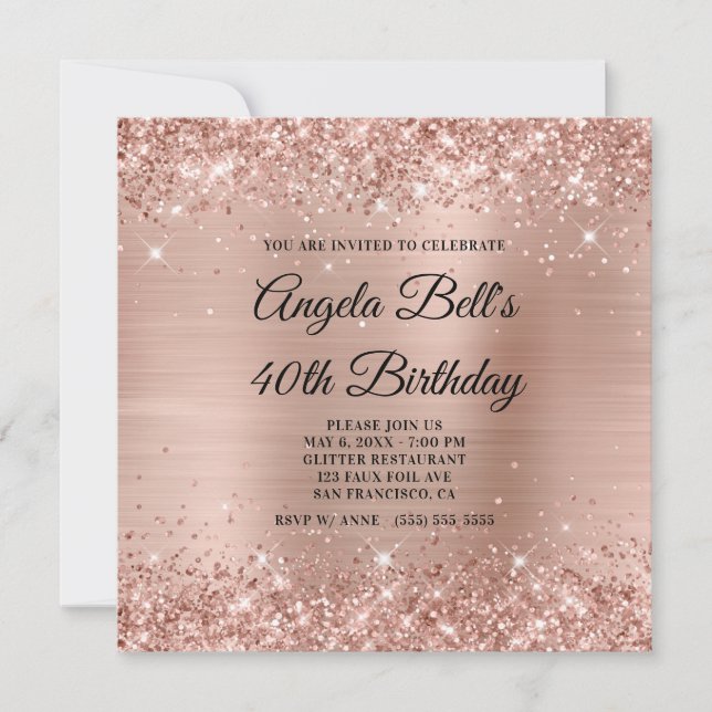 Invitation Glitter Rose Lumière Or Huile Fancy Monogramme (Devant)