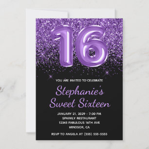 Invitation Glitter Royal Violet Pailleté Noir Numéro 16