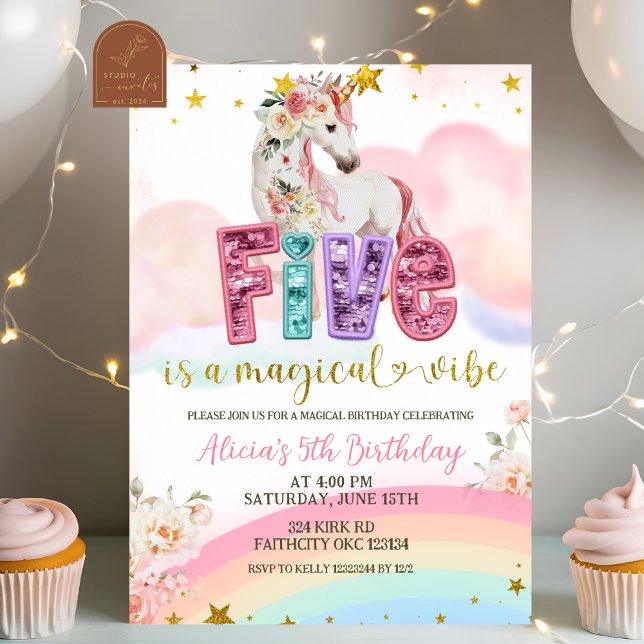 Invitation Glitter Sequin Magical Unicorn 5th Birthday (Créateur téléchargé)