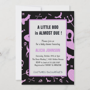 Invitation Glitter Violet Fantôme Octobre Baby Shower Hallowe