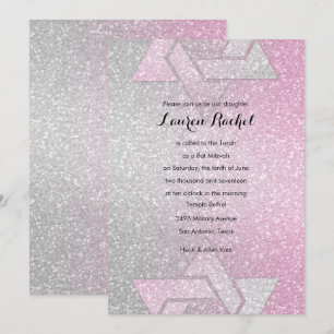 Invitation Glitterie Bat mitzvah rayonnant rose