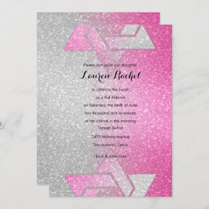 Invitation Glitterie Bat mitzvah rayonnant rose chaud