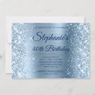 Invitation Glitterie Bleu clair Huile Monogramme 40e annivers