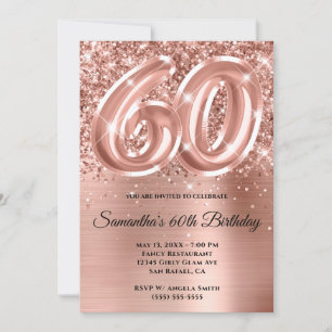 Invitation Glitterie brillant Rose or 60e anniversaire
