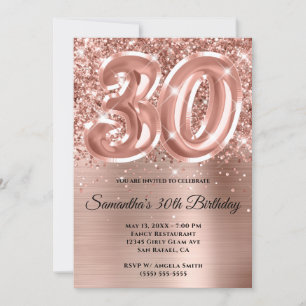 Invitation Glitterie brillant Rose or glam 30e anniversaire
