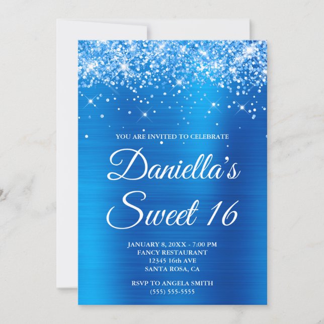 Invitation Glitterie brillante Bleu brillant Foil doux 16 (Devant)