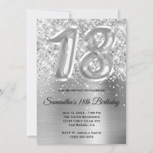 Invitation Glitterie brillante en argent 18e anniversaire