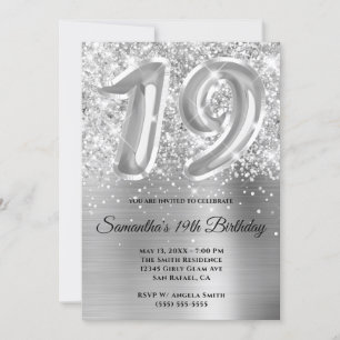 Invitation Glitterie brillante en argent 19e anniversaire