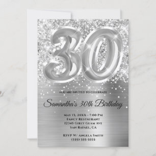 Invitation Glitterie brillante en argent 30e anniversaire
