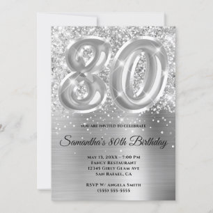 Invitation Glitterie brillante en argent 80e anniversaire