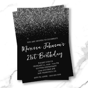 Invitation Glitterie brillante Noire 21e anniversaire