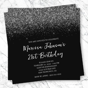 Invitation Glitterie brillante Noire 21e anniversaire