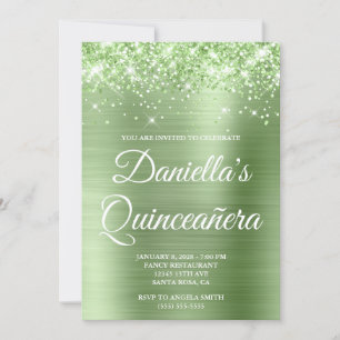 Invitation Glitterie brillante vert clair huile Quinceañera
