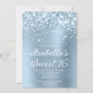 Invitation Glitterie Dusty Blue Foil Sweet 16 Photo