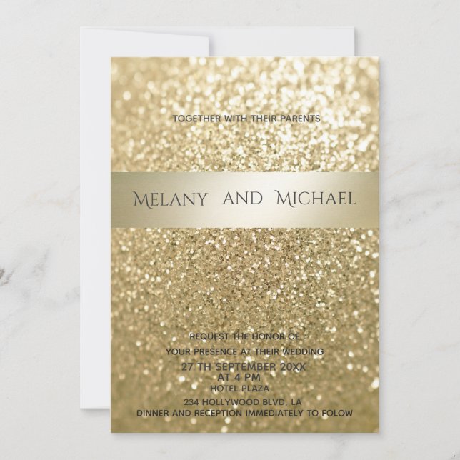 Invitation Glitterie élégante bande dorée moderne élégant (Devant)