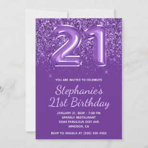 Invitation Glitterie étincelante Royal Purple Numéro 21 Anniv