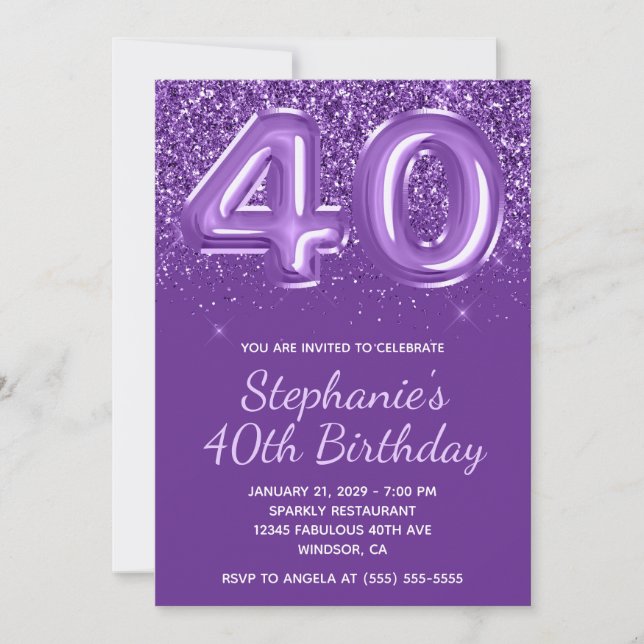Invitation Glitterie étincelante Royal Purple Numéro 40 Anniv (Devant)