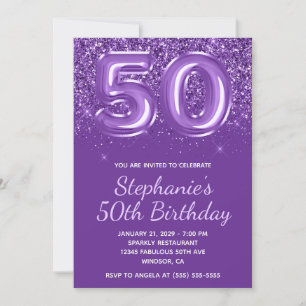 Invitation Glitterie étincelante Royal Purple Numéro 50 Anniv