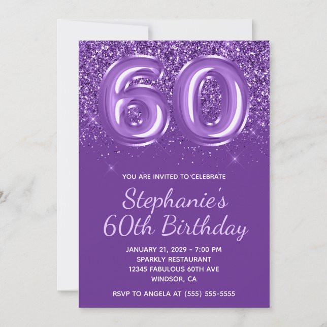 Invitation Glitterie étincelante Royal Purple Numéro 60 Anniv (Devant)