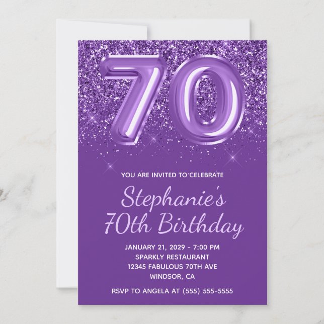 Invitation Glitterie étincelante Royal Purple Numéro 70 Anniv (Devant)