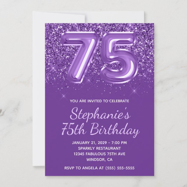 Invitation Glitterie étincelante Royal Purple Numéro 75 Anniv (Devant)