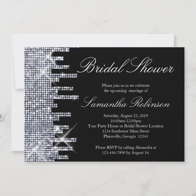 Invitation Glitterie Fête des mariées de glamour noir/argent (Devant)