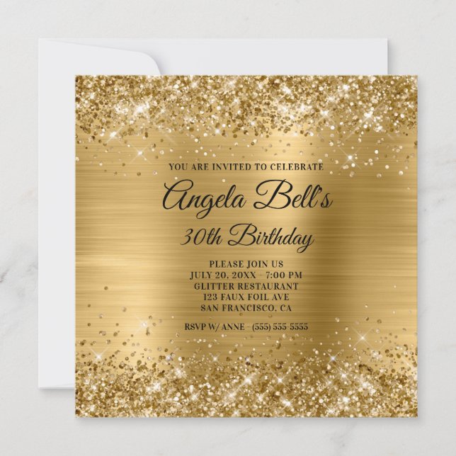 Invitation Glitterie or brossé Foil glam 30e anniversaire (Devant)