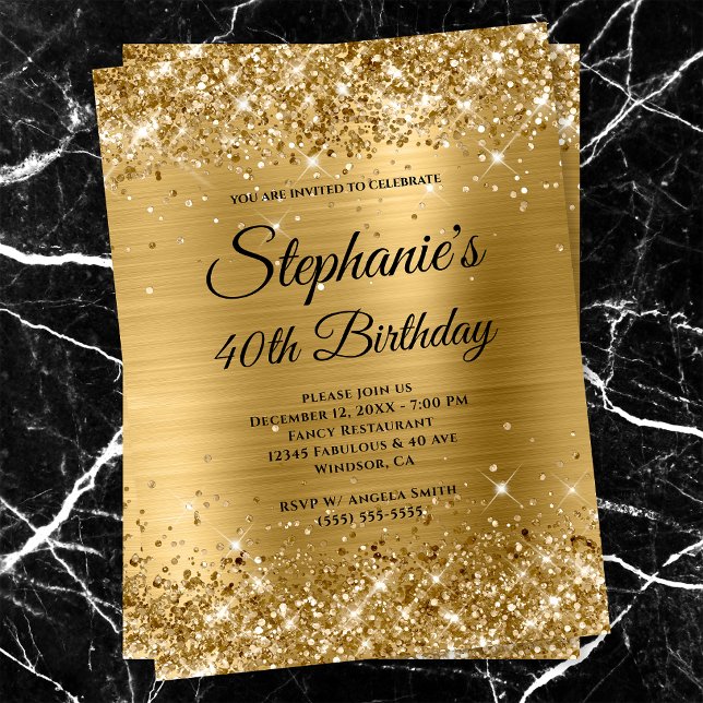 Invitation Glitterie Or Foil Fancy Monogramme 40e Anniversair (Créateur téléchargé)