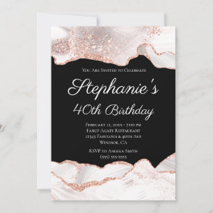 Invitation Glitterie Rose Or Blanc Agate 40e anniversaire Noi