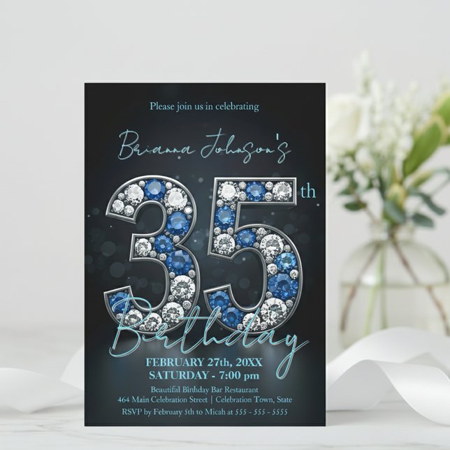Invitation Glittering Sapphire Diamond 35e anniversaire fête (Créateur téléchargé)