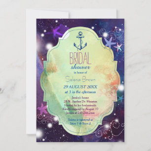 Invitation Glittery Beach Starfish Fête des mariées nautique