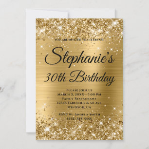 Invitation Glittery Gold Fancy Monogramme 30e anniversaire