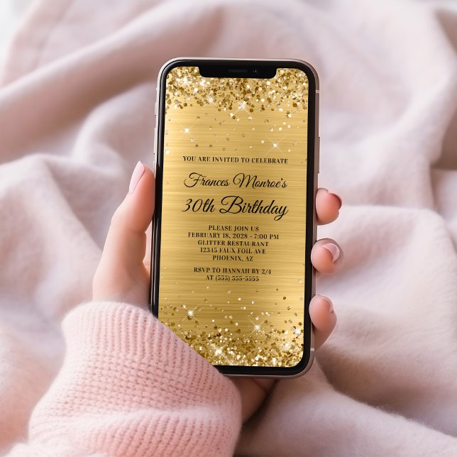 Invitation Glittery Gold Foil 30e anniversaire (Glittery Gold Foil 30th Birthday Invitation)
