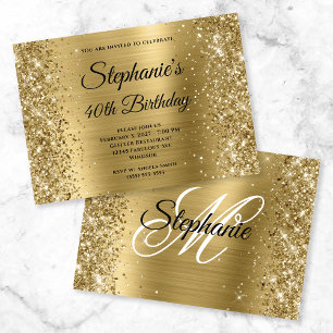 Invitation Glittery Gold Foil Fancy Monogramme 40e anniversai