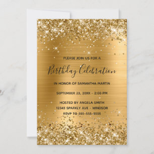 Invitation Glittery Gold Foil fête d'anniversaire