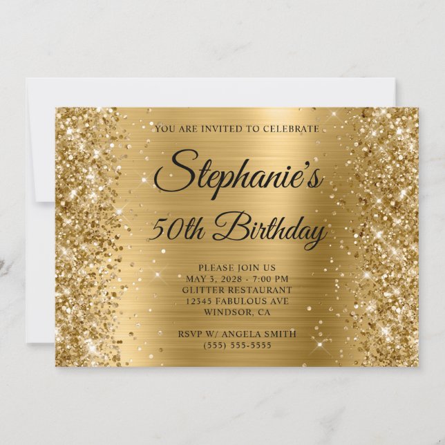 Invitation Glittery Gold Foil Monogramme 50e anniversaire (Devant)