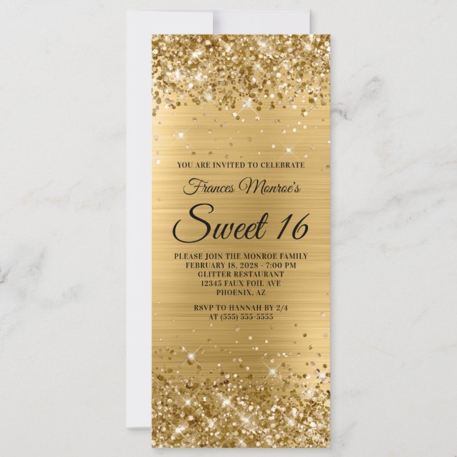 Invitation Glittery Gold Foil Sweet 16 Anniversaire (Devant)