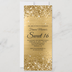 Invitation Glittery Gold Foil Sweet 16 Anniversaire