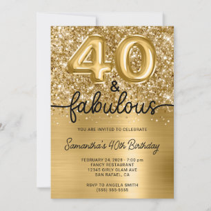 Invitation Glittery Gold Glam 40 et fabuleux