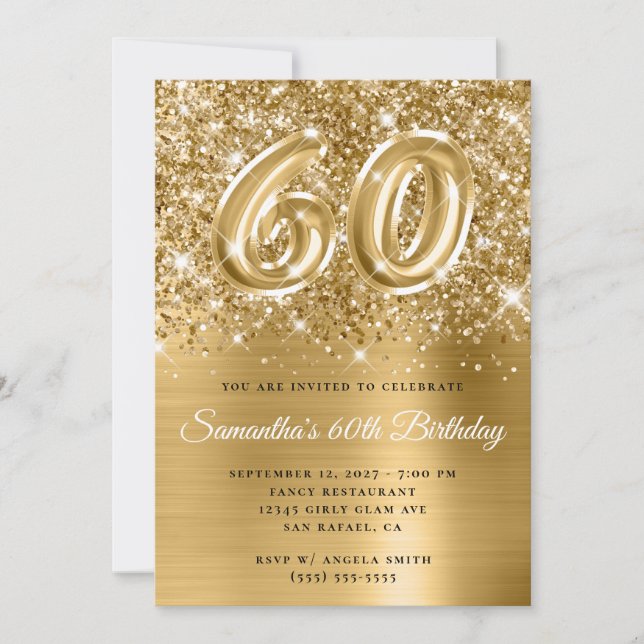 Invitation Glittery Gold Glam Numéro 60e anniversaire (Devant)