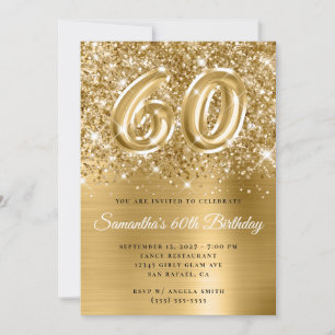 Invitation Glittery Gold Glam Numéro 60e anniversaire