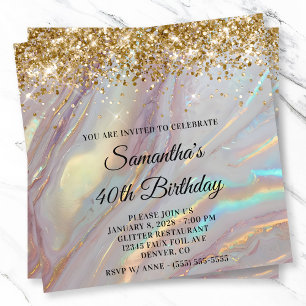 Invitation Glittery Gold Marbled Opal 40e anniversaire
