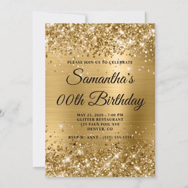 Invitation Glittery Gold Monogramme Anniversaire (Devant)