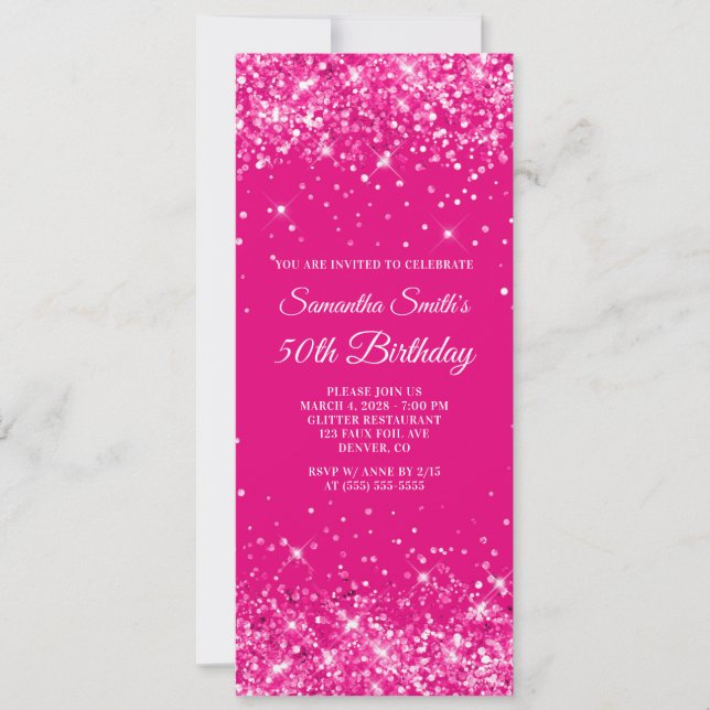 Invitation Glittery Hot Pink 50e anniversaire (Devant)