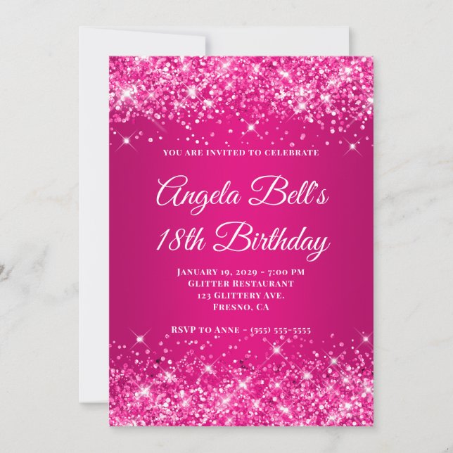 Invitation Glittery Hot Pink Raspberry Ombre 18th Birthday (Devant)