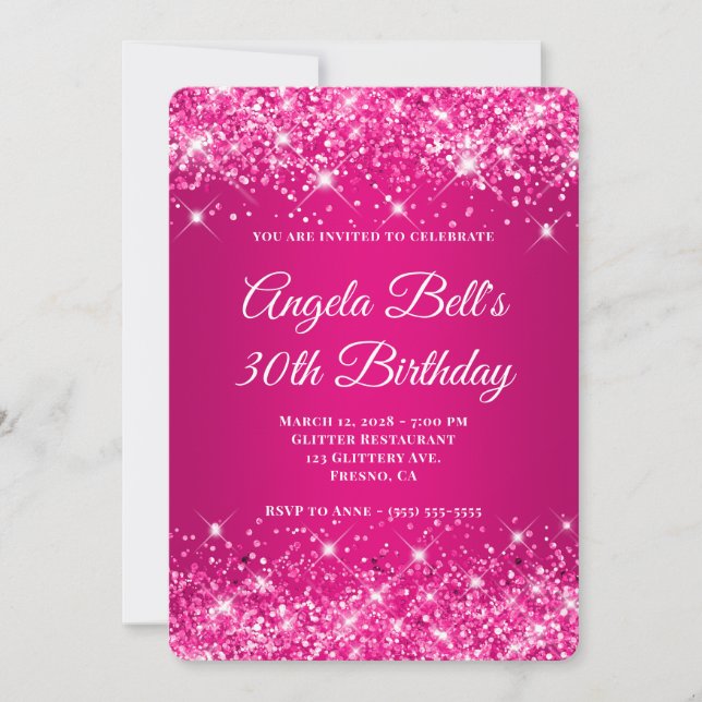 Invitation Glittery Hot rose Framboise Ombre 30e anniversaire (Devant)
