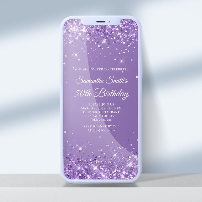 Invitation Glittery Pale Purple 50e anniversaire (Créateur téléchargé)